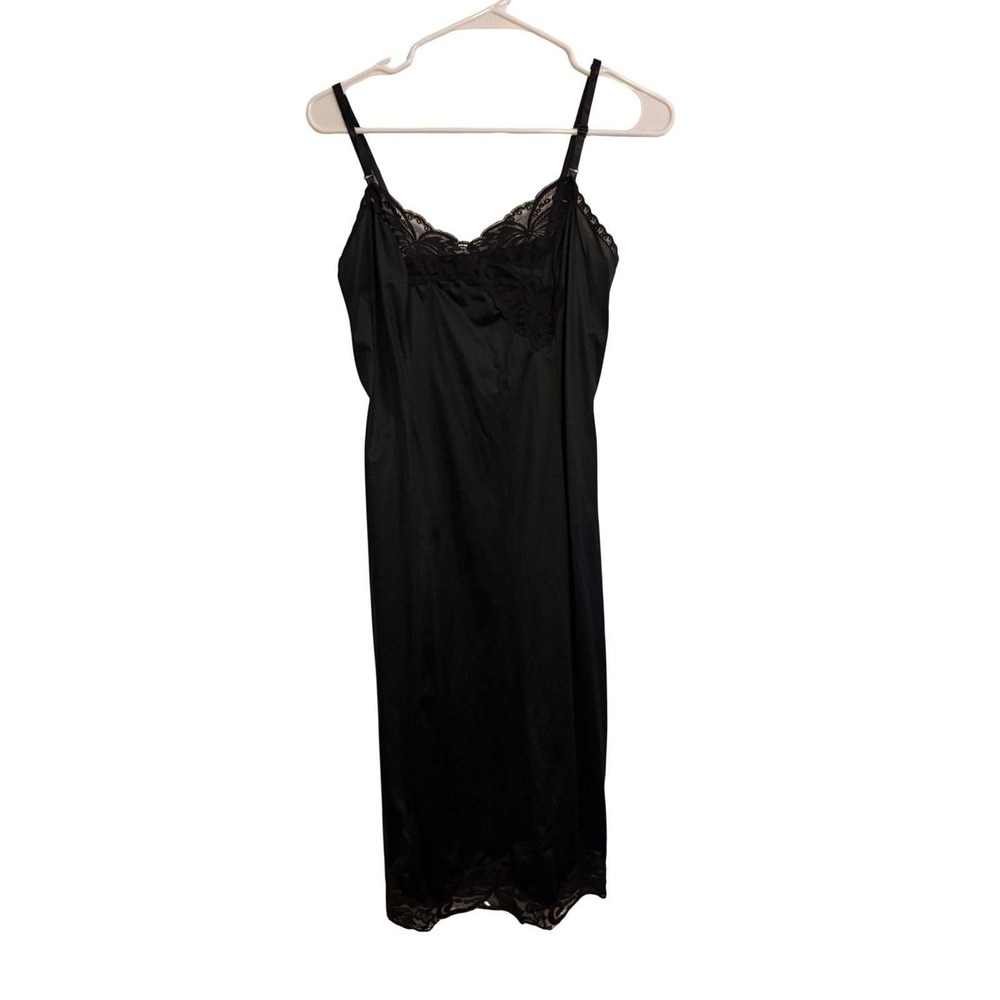 Wonder Maid Full Slip Women's Vintage Lace Trim Lingerie Black‎ Size 34